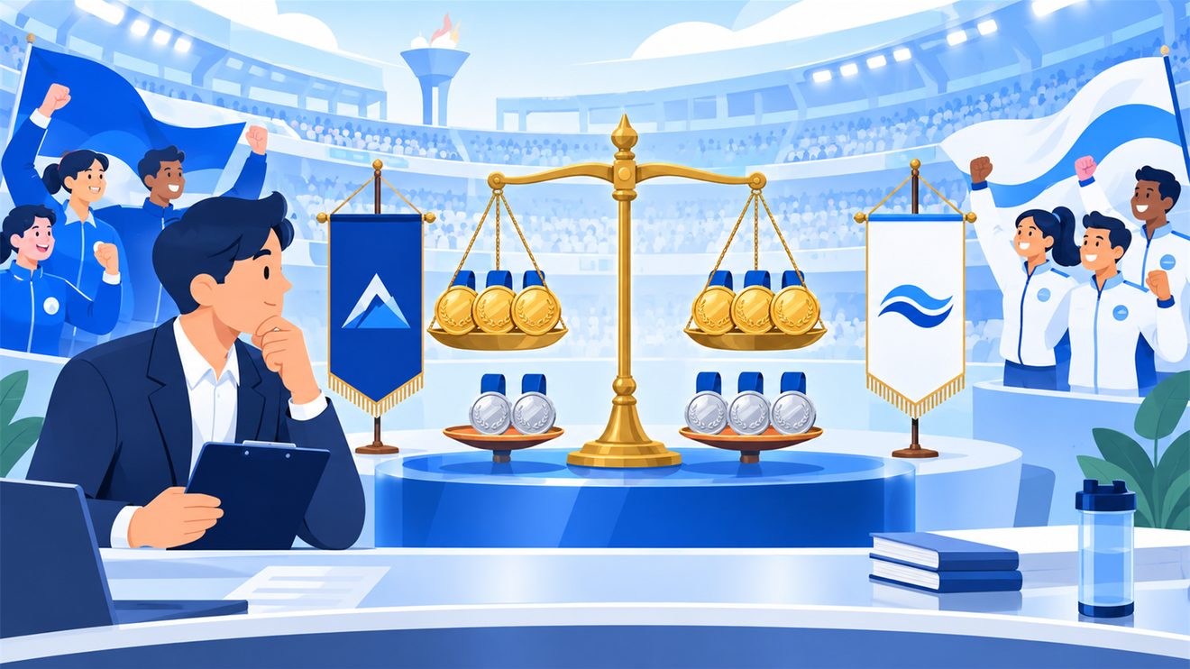 금메달 동률 시 은메달로 순위를 가리는 방식을 나타낸 개념 일러스트