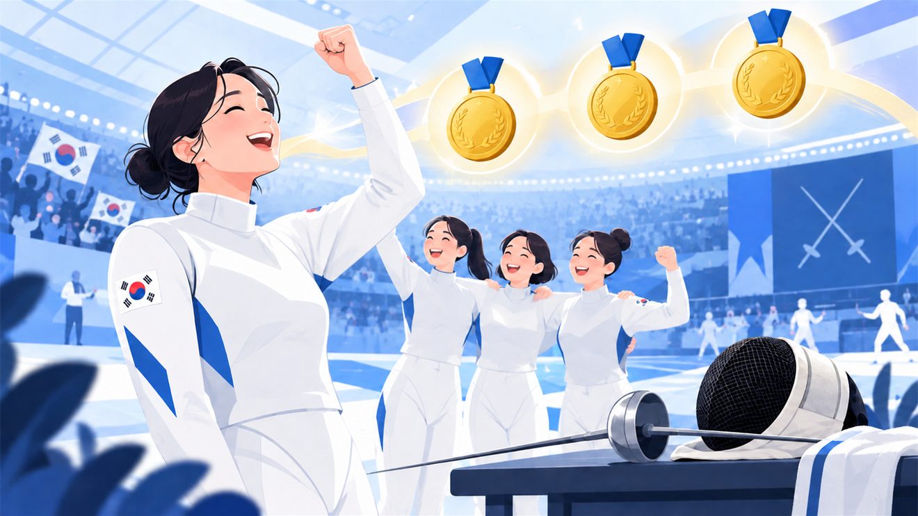 세 대회 연속 우승을 나타낸 개념 일러스트