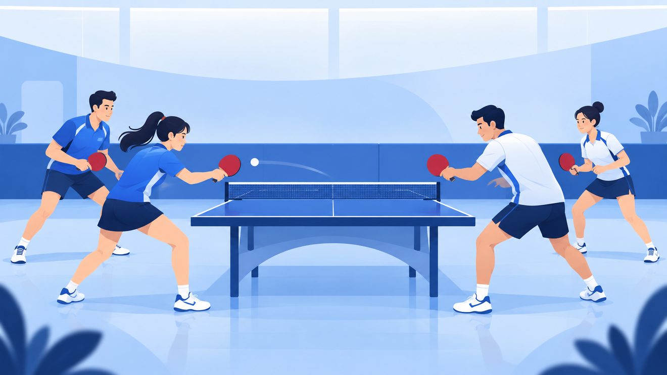 혼합복식 경기 장면을 그린 개념 일러스트