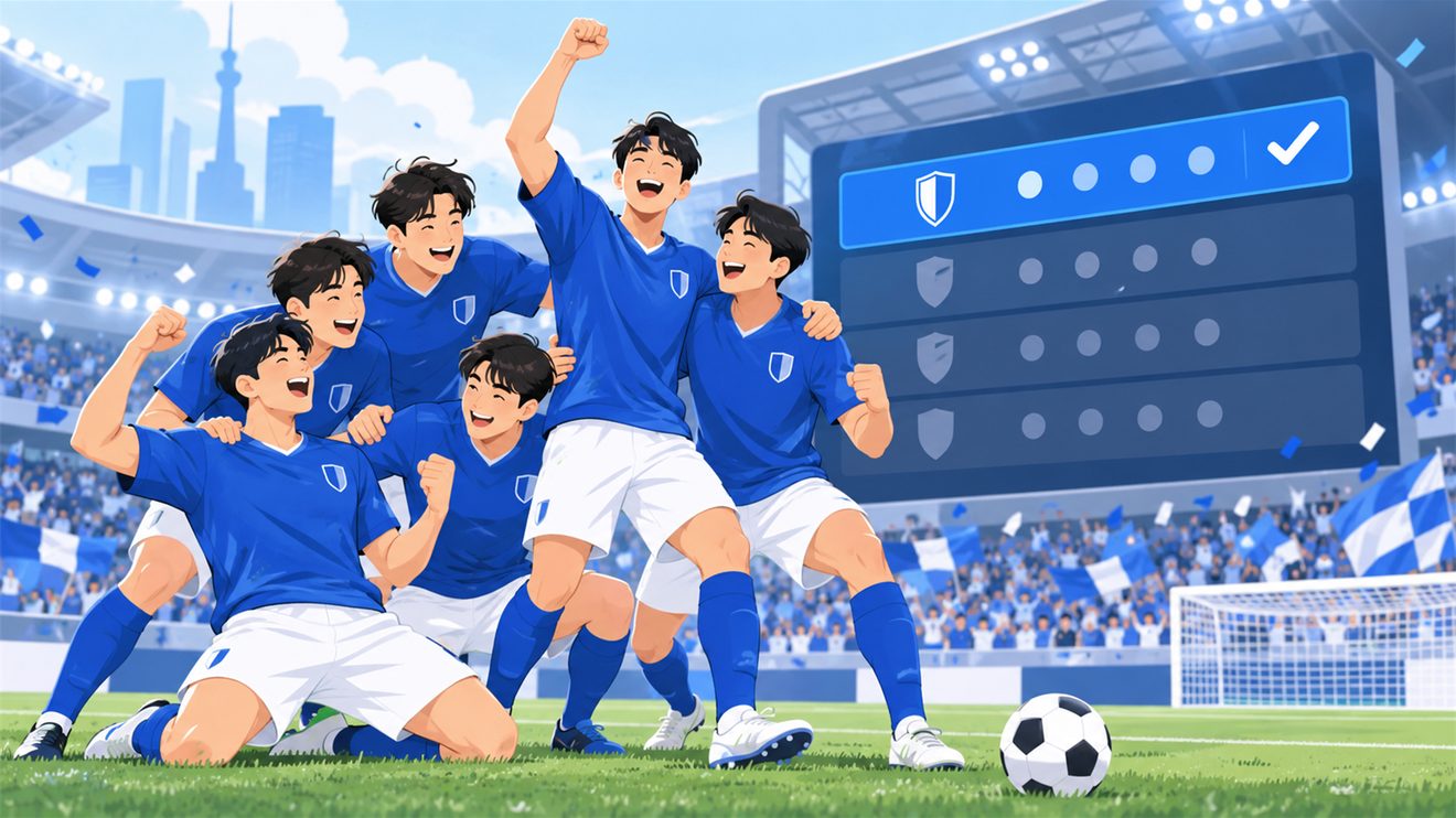 조별리그 1위로 통과한 팀을 나타낸 개념 일러스트