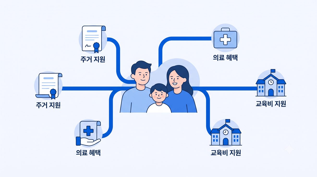 가족 구성원 혜택을 함께 조회하는 개념 일러스트