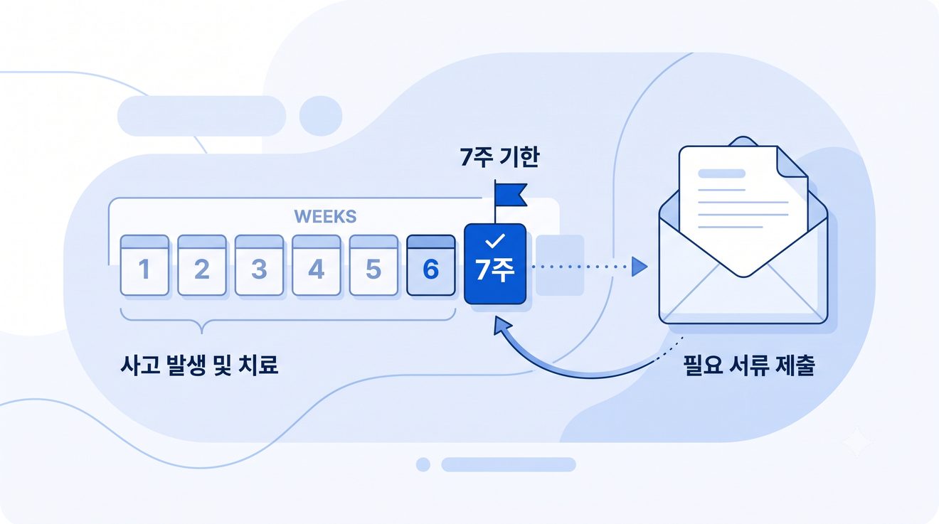사고일로부터 7주 이내 서류 제출 기한을 나타내는 개념 일러스트