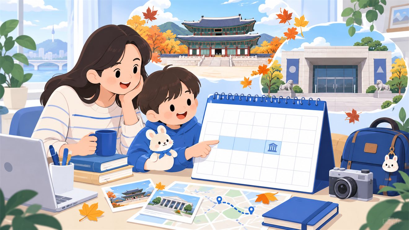 추석 연휴 달력과 휴관일을 나타낸 개념 일러스트