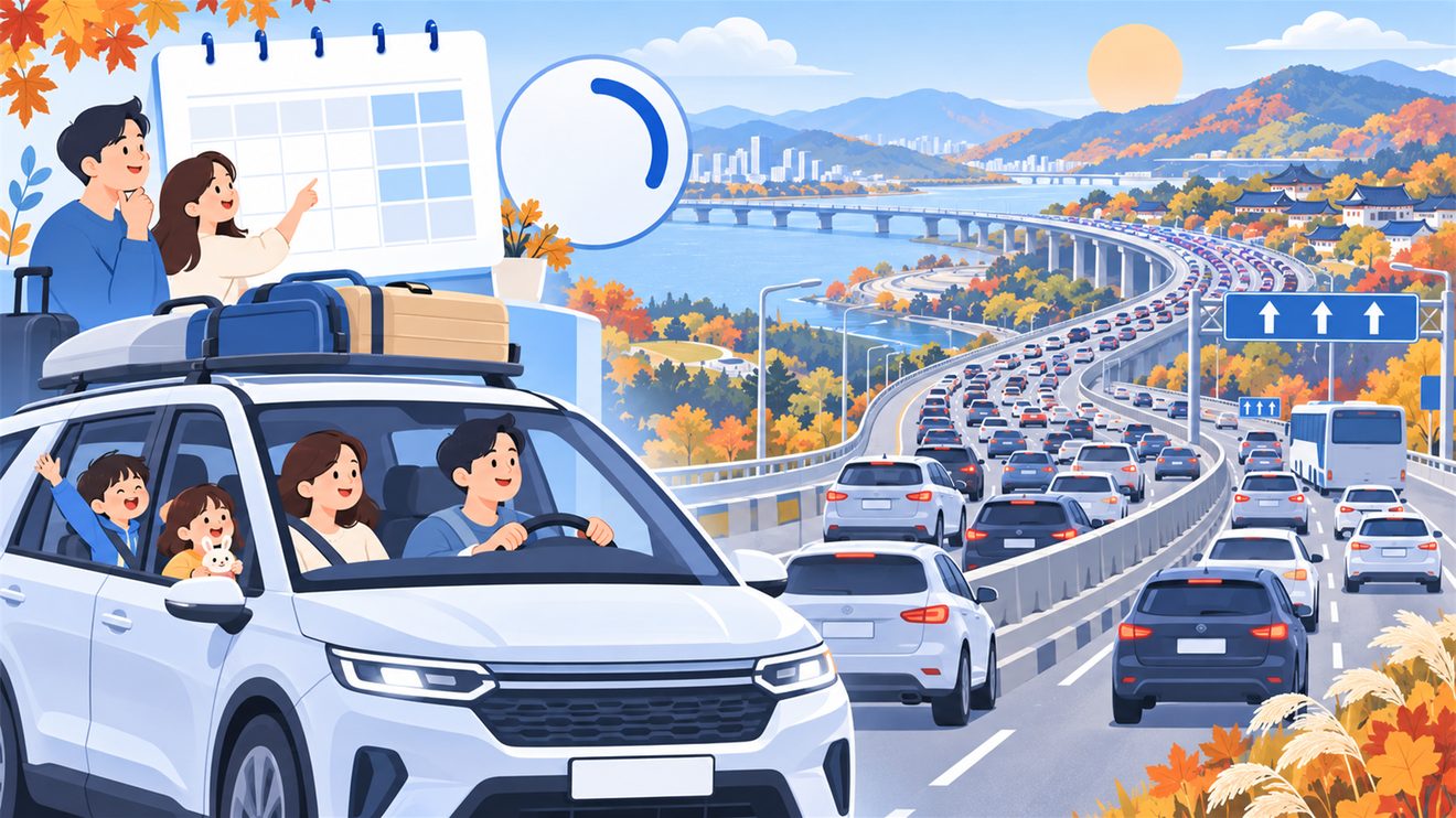 귀성·귀경 혼잡 시간대를 나타낸 개념 일러스트