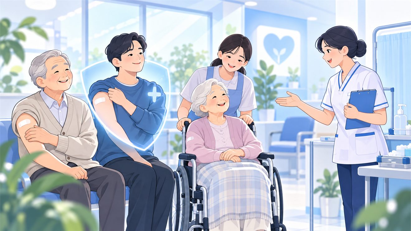 코로나19 국가예방접종 지원 대상을 나타낸 개념 일러스트