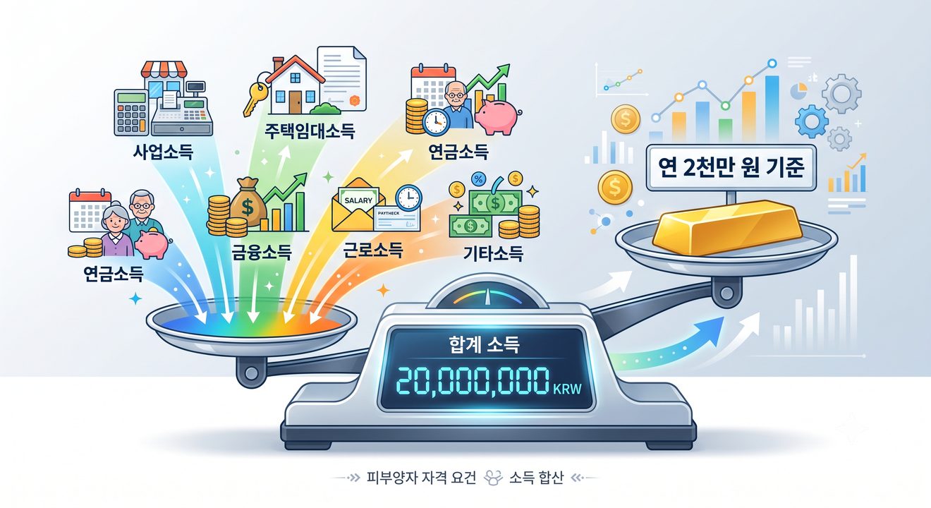 여러 소득을 합산해 기준과 비교하는 구조를 나타낸 개념 일러스트