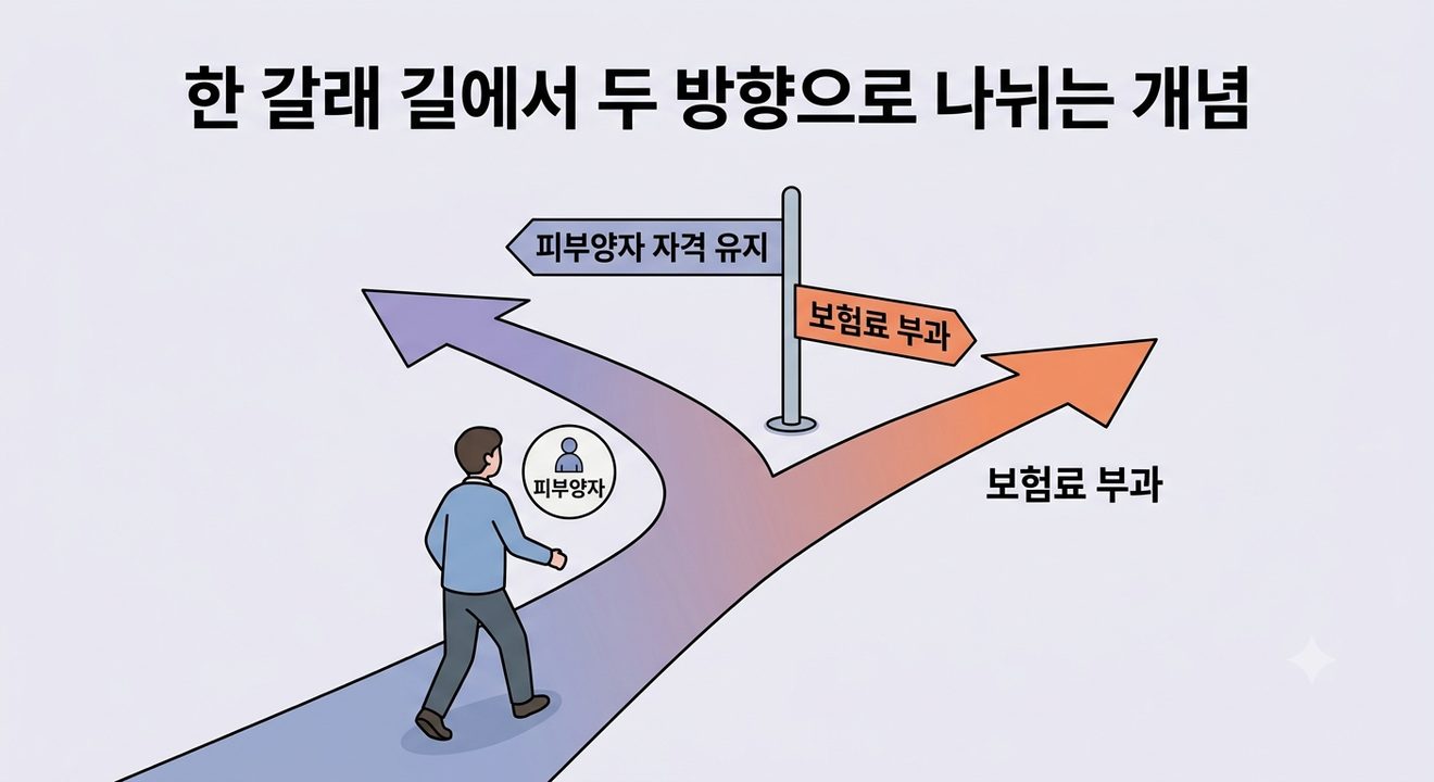 피부양자 자격 상실 뒤 지역가입자로 전환되는 과정을 나타낸 개념 일러스트
