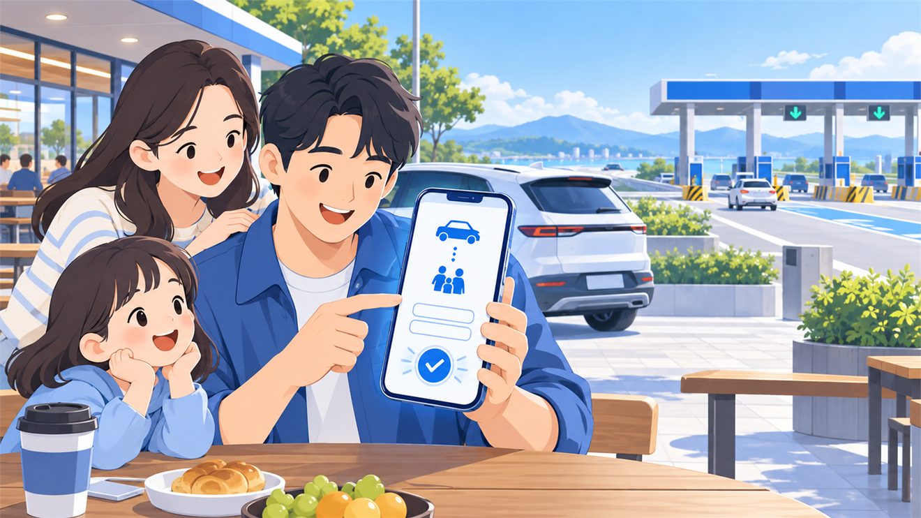 온라인으로 통행료 할인을 신청하는 개념 일러스트