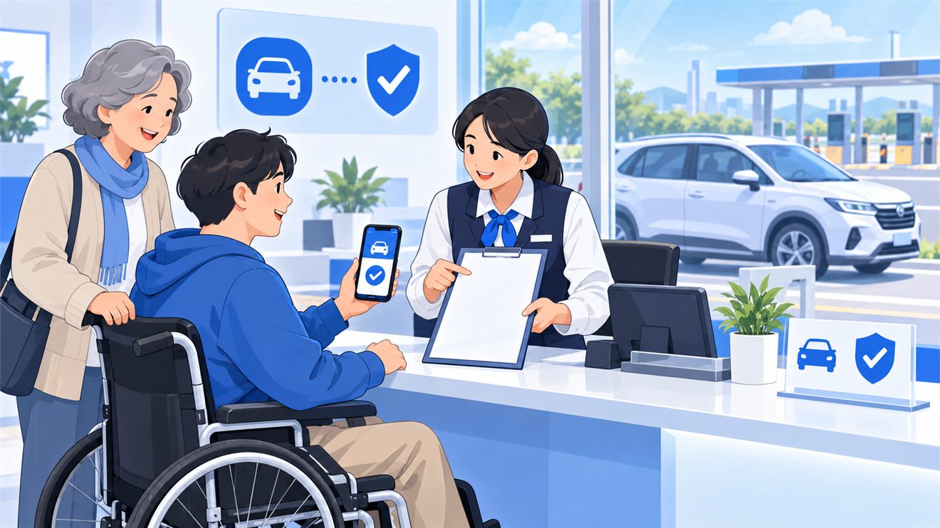임차 차량 서류를 들고 감면을 신청하는 개념 일러스트