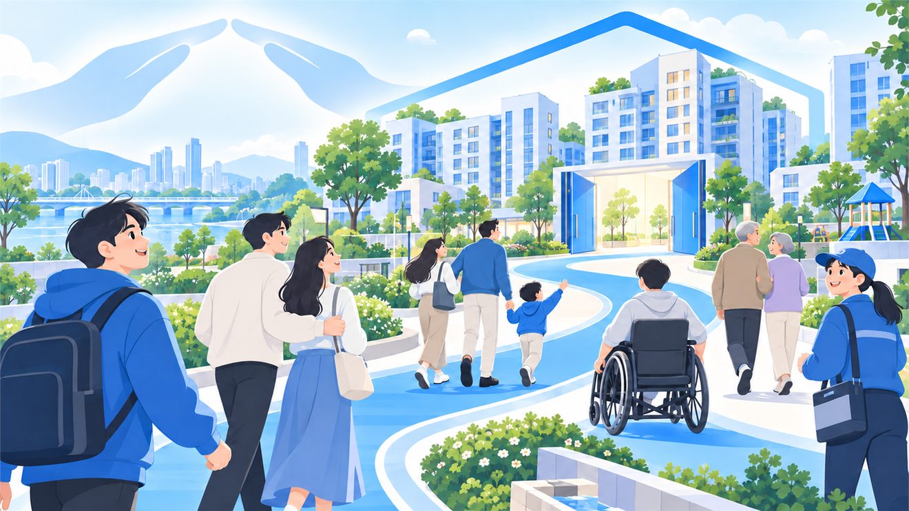 공공임대 대상이 취약계층에서 여러 계층으로 넓어지는 개념 일러스트