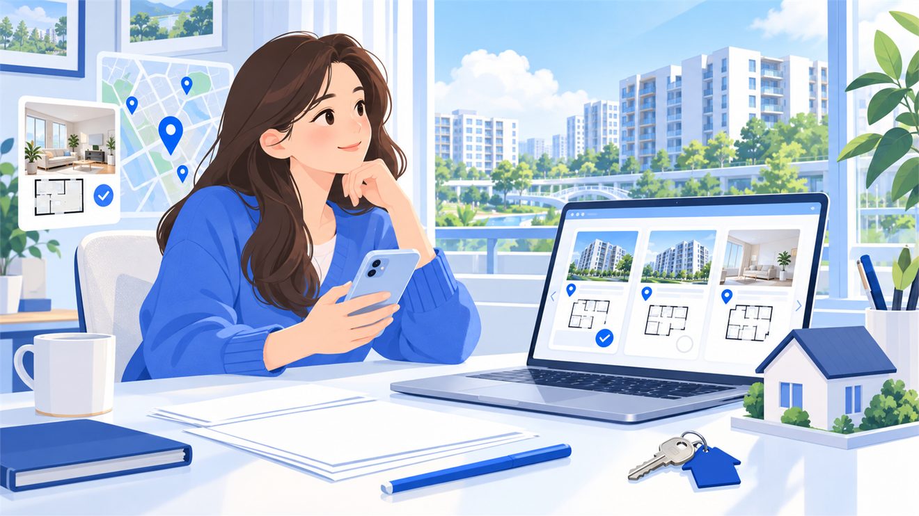 청년이 주거지원 제도를 살펴보는 개념 일러스트