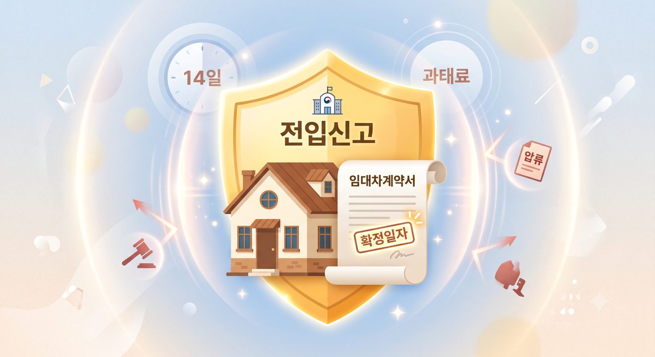 전입신고와 확정일자로 전세보증금이 보호되는 구조를 나타낸 개념 일러스트