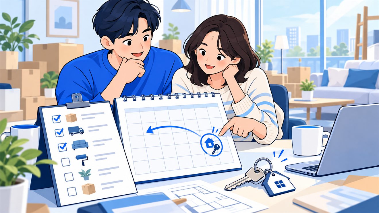 잔금일부터 종전 주택 매도 일정을 거꾸로 세는 개념 삽화
