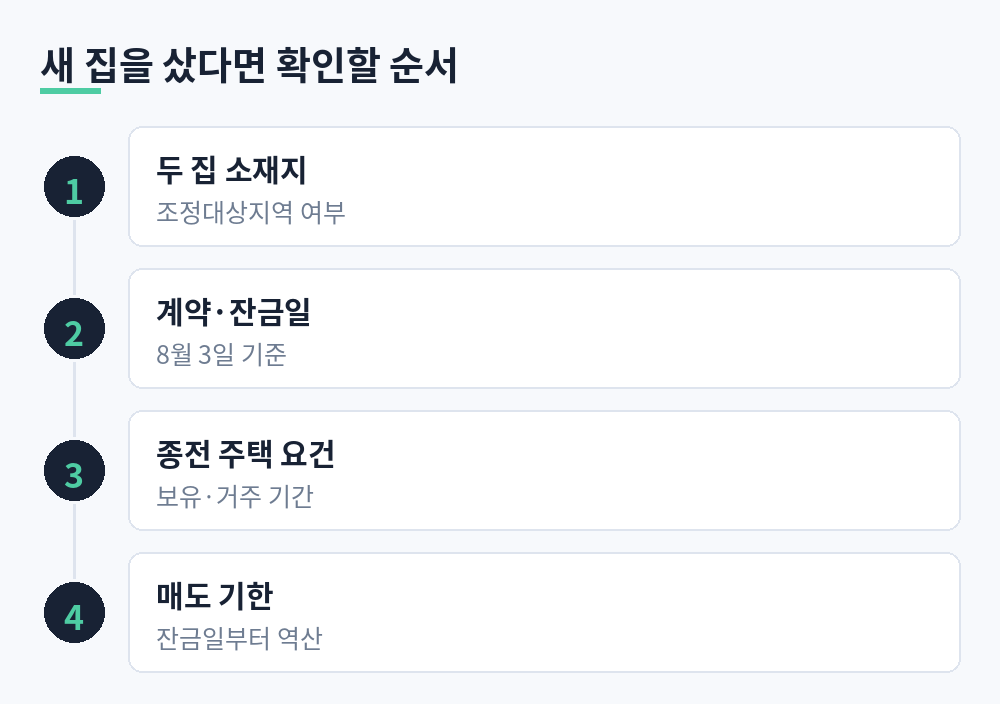 일시적 2주택 처분 기한을 확인하는 네 단계 흐름도