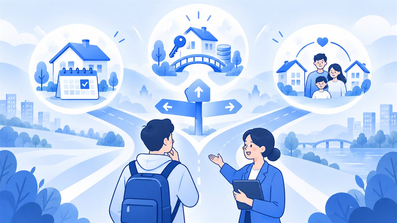 청년 주거지원 제도가 현금 지원, 대출, 급여로 나뉘는 구조를 나타낸 개념 일러스트