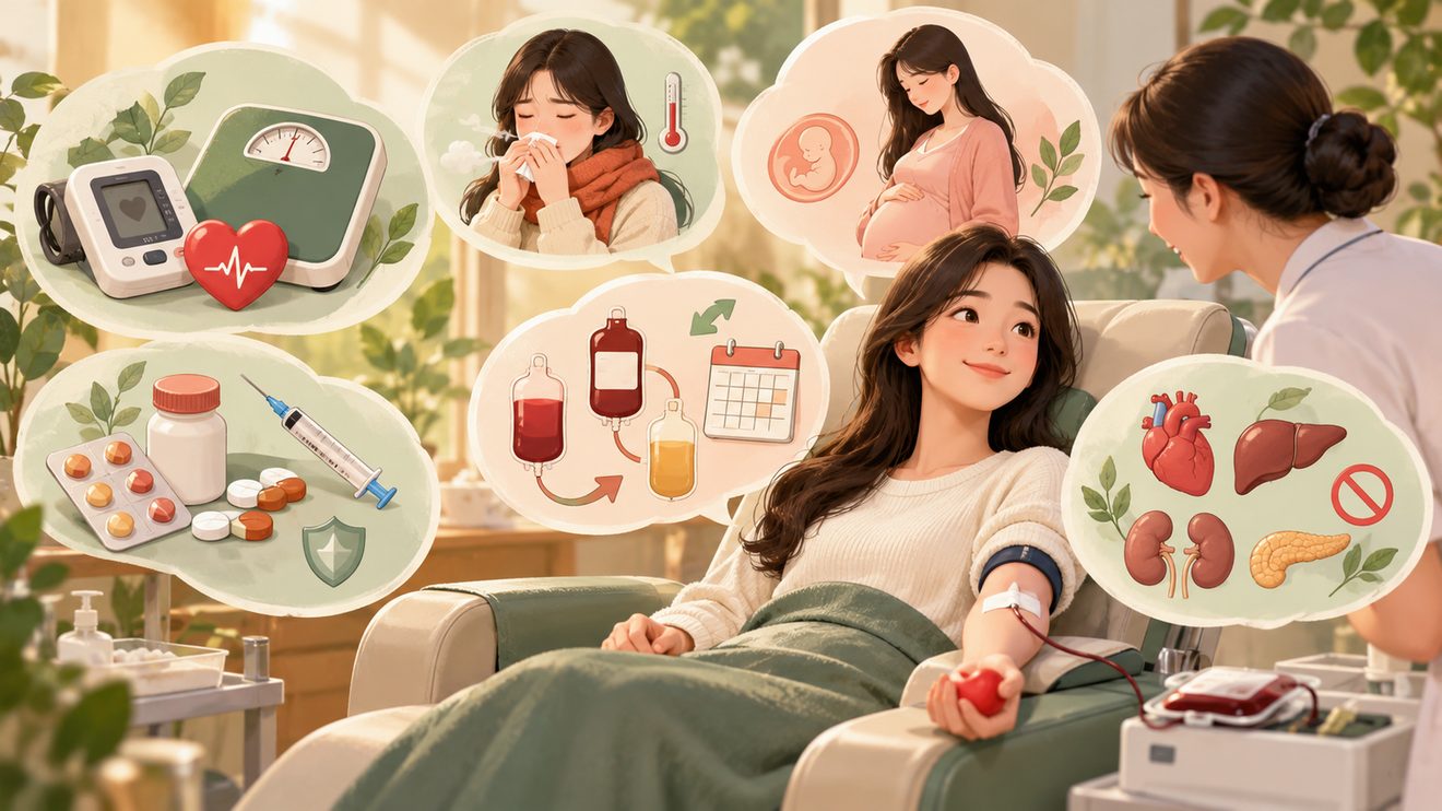 헌혈 가능 여부를 가르는 기준을 정리한 카드