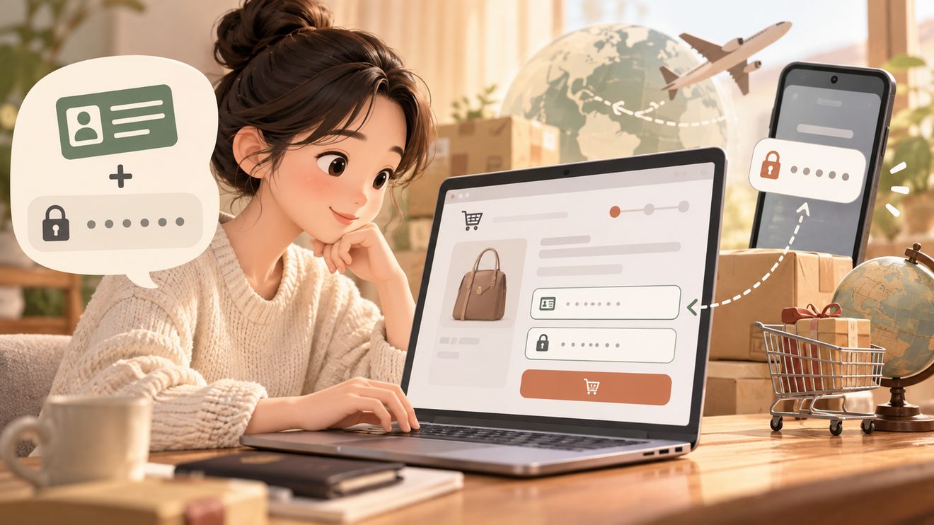 해외직구 주문 때 통관부호와 일회용 인증번호를 함께 입력하는 개념 삽화
