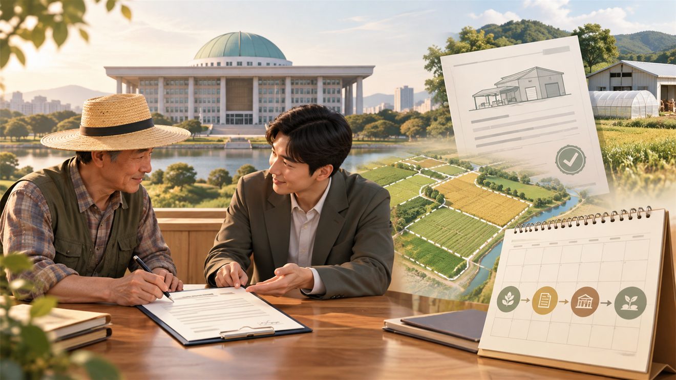 농지 특별조치법 추진 일정을 나타낸 개념 삽화
