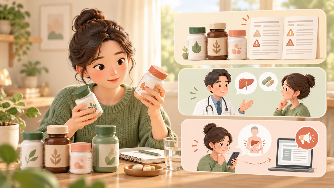 여러 건강기능식품을 함께 먹는 사람이 확인할 점을 정리한 카드