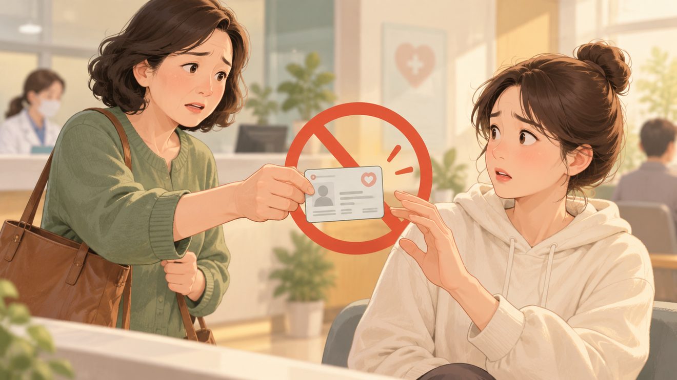 건강보험증 대여와 도용이 금지된다는 개념 삽화