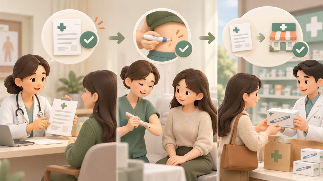 비만치료 자가주사제를 처방받을 때 확인할 항목을 정리한 카드