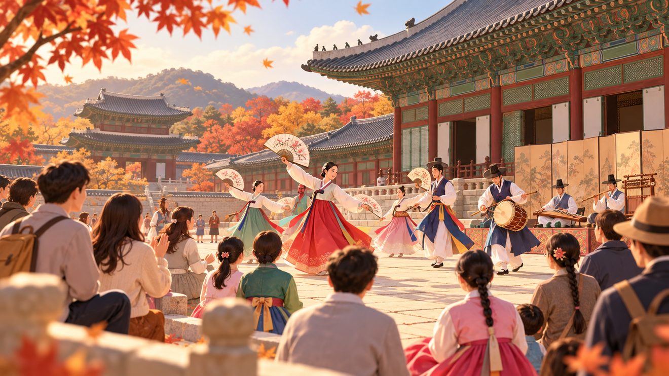 무료 기간에 겹치는 궁궐 행사를 나타낸 개념 삽화