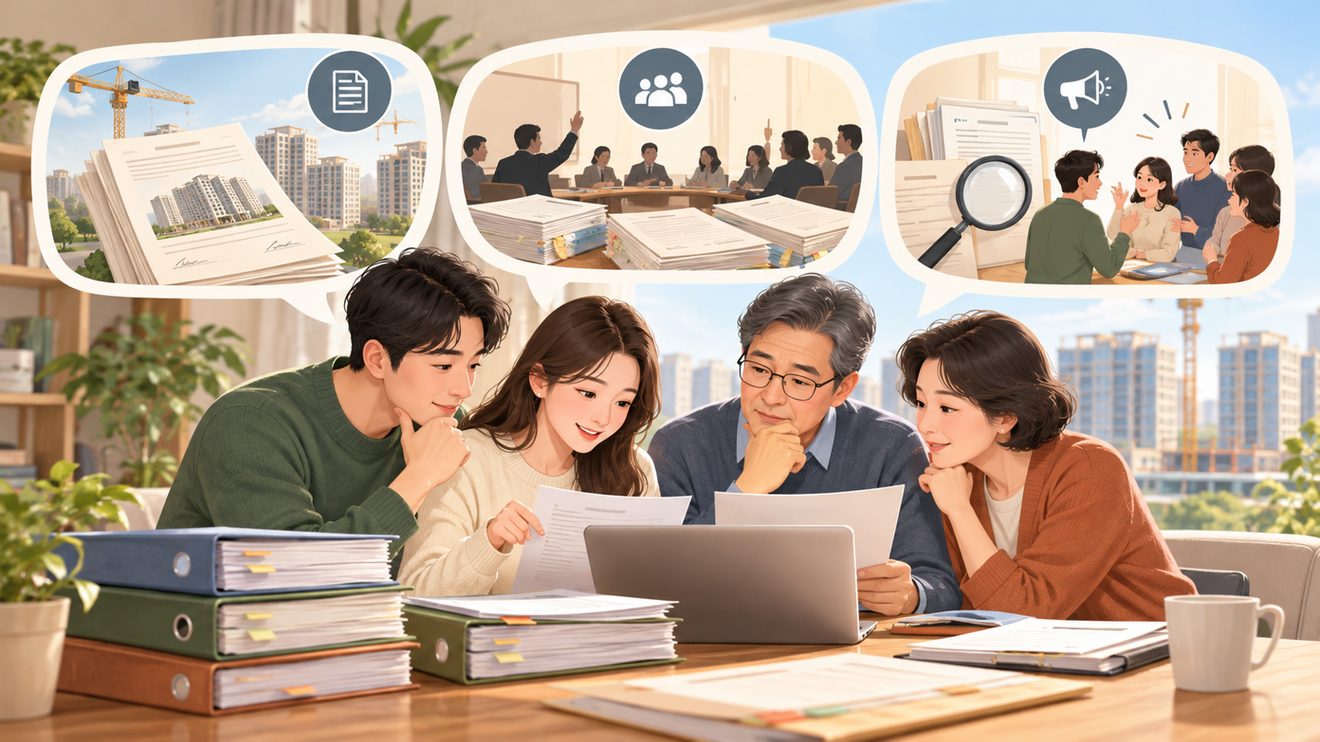 조합원이 공사비 검증 대상인지 확인하는 순서를 정리한 카드