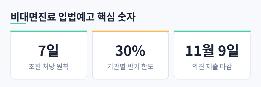 초진 처방 7일 원칙, 의료기관 비대면진료 반기 30% 이내, 의견 제출 11월 9일까지